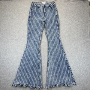 Cello Flare Jeans Women’s 4 Blue White Pinstripe Open Hem